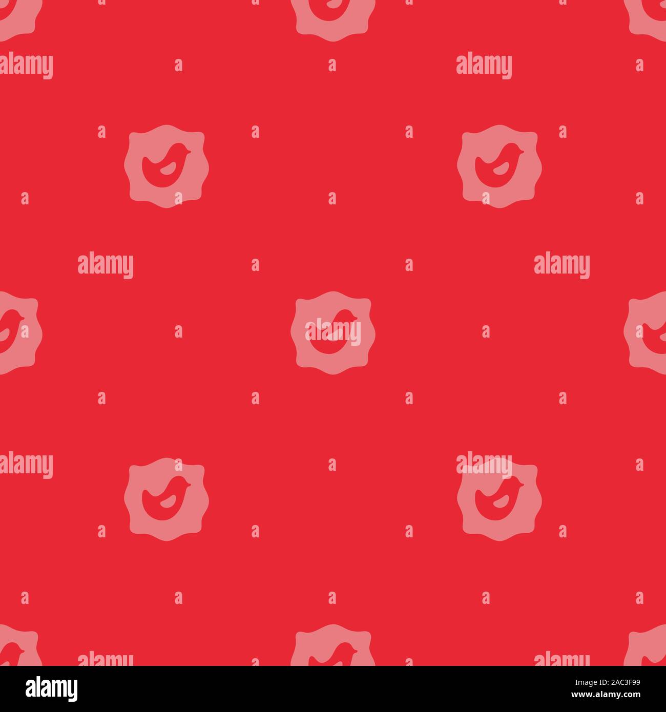 Folk doodle art. Red Background with small bird in a frame. Geometry seamless pattern Stock Vector