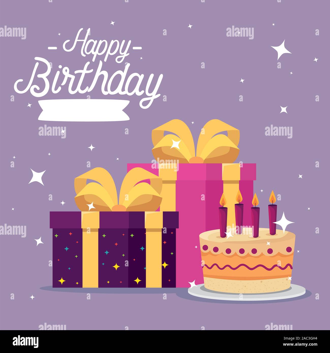 Happy Birthday cake and gifts vector design Stock Vector Image & Art ...