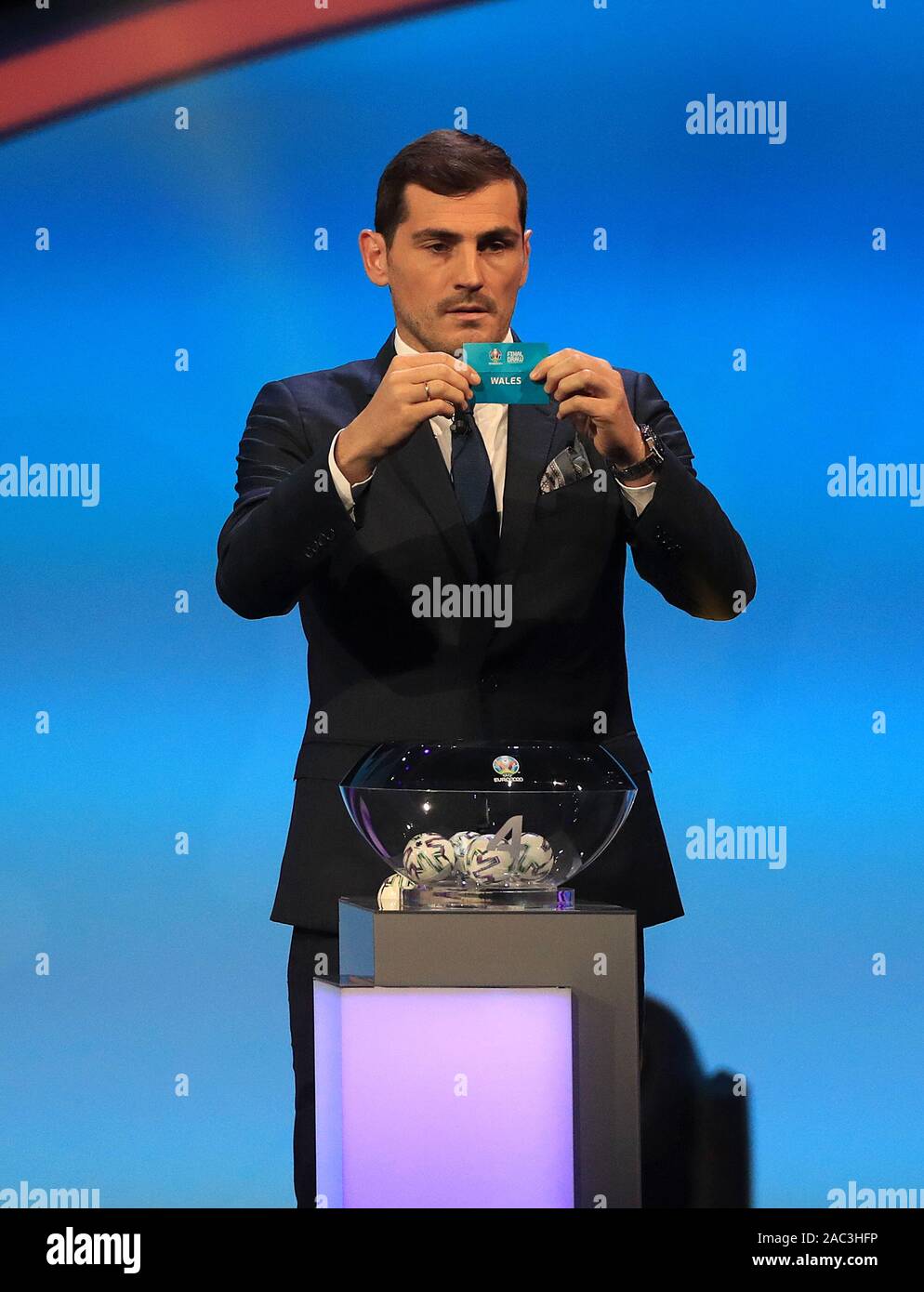 Iker Casillas draws Wales during the Euro 2020 Draw at the Romexpo Exhibition Centre, Bucharest. Stock Photo