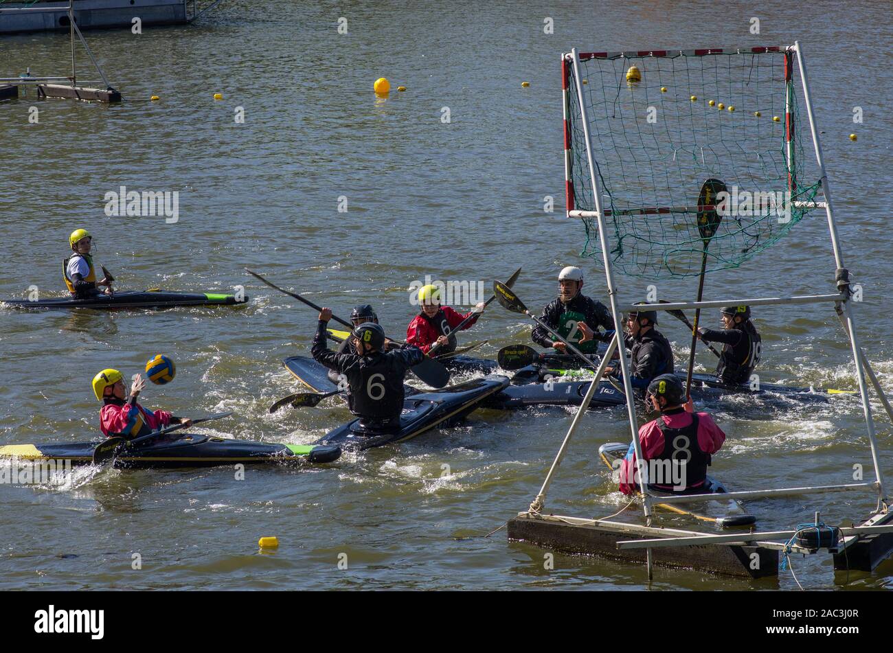 Canoe polo match Stock Photo Alamy
