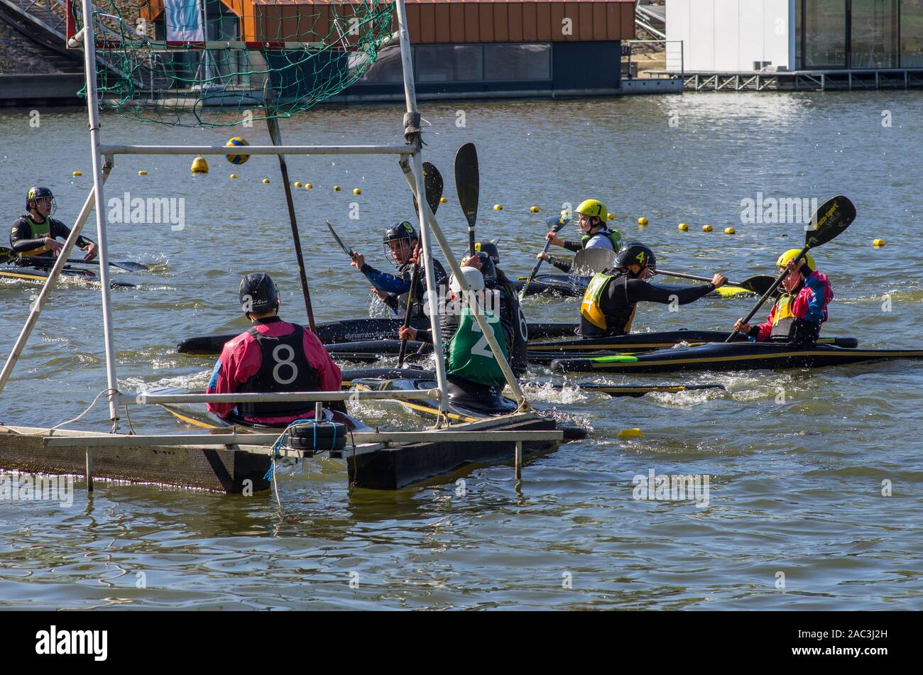 Canoe polo match Stock Photo Alamy