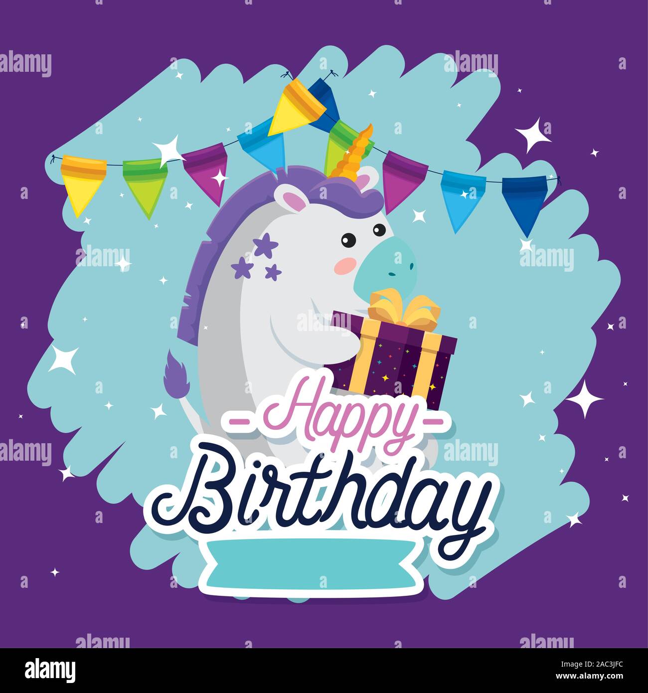 Unicorn with happy birthday vector design Stock Vector Image & Art - Alamy