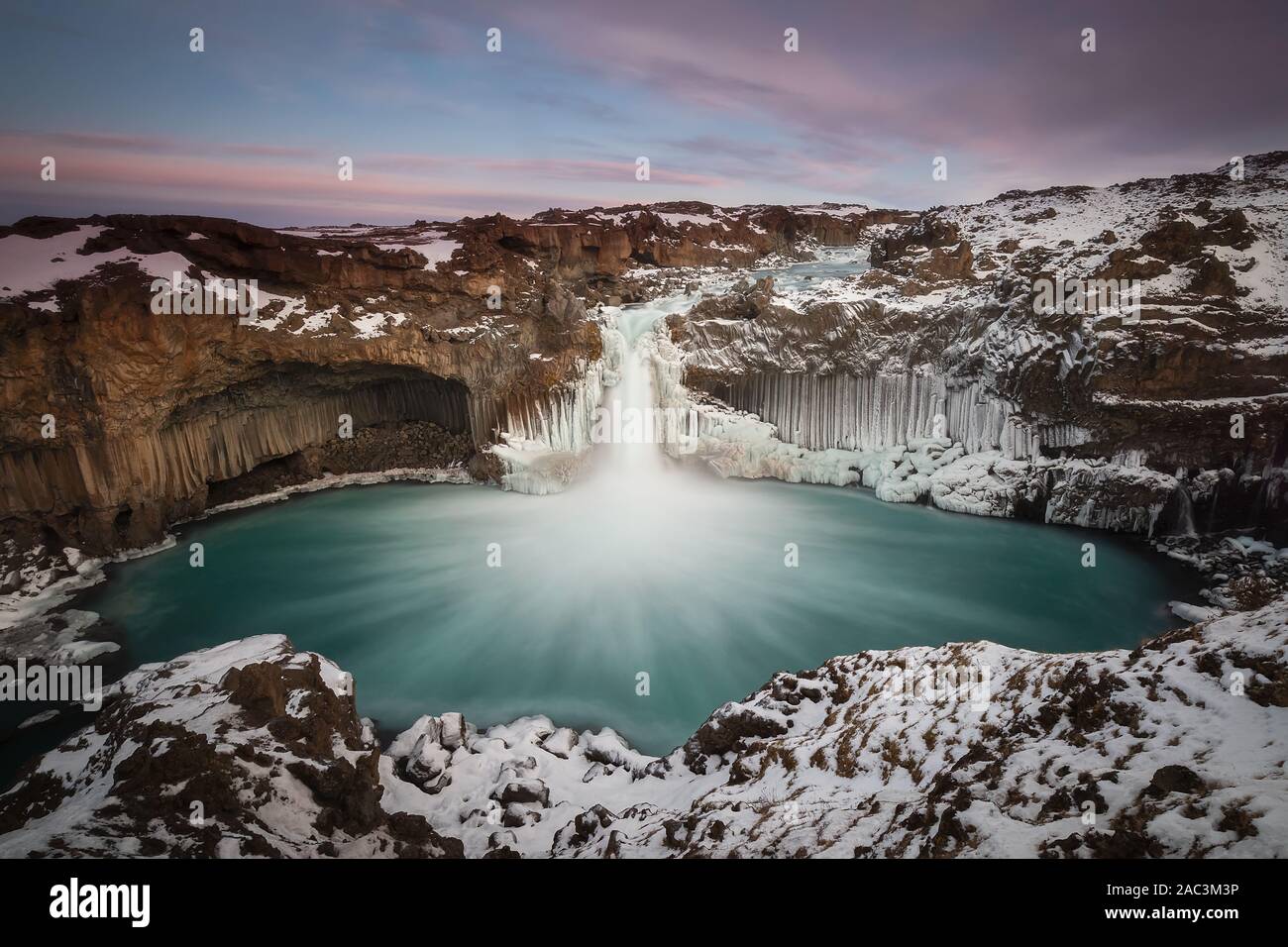 Aldeyjarfoss, icelandic waterfall rounded by basalt columns Stock Photo