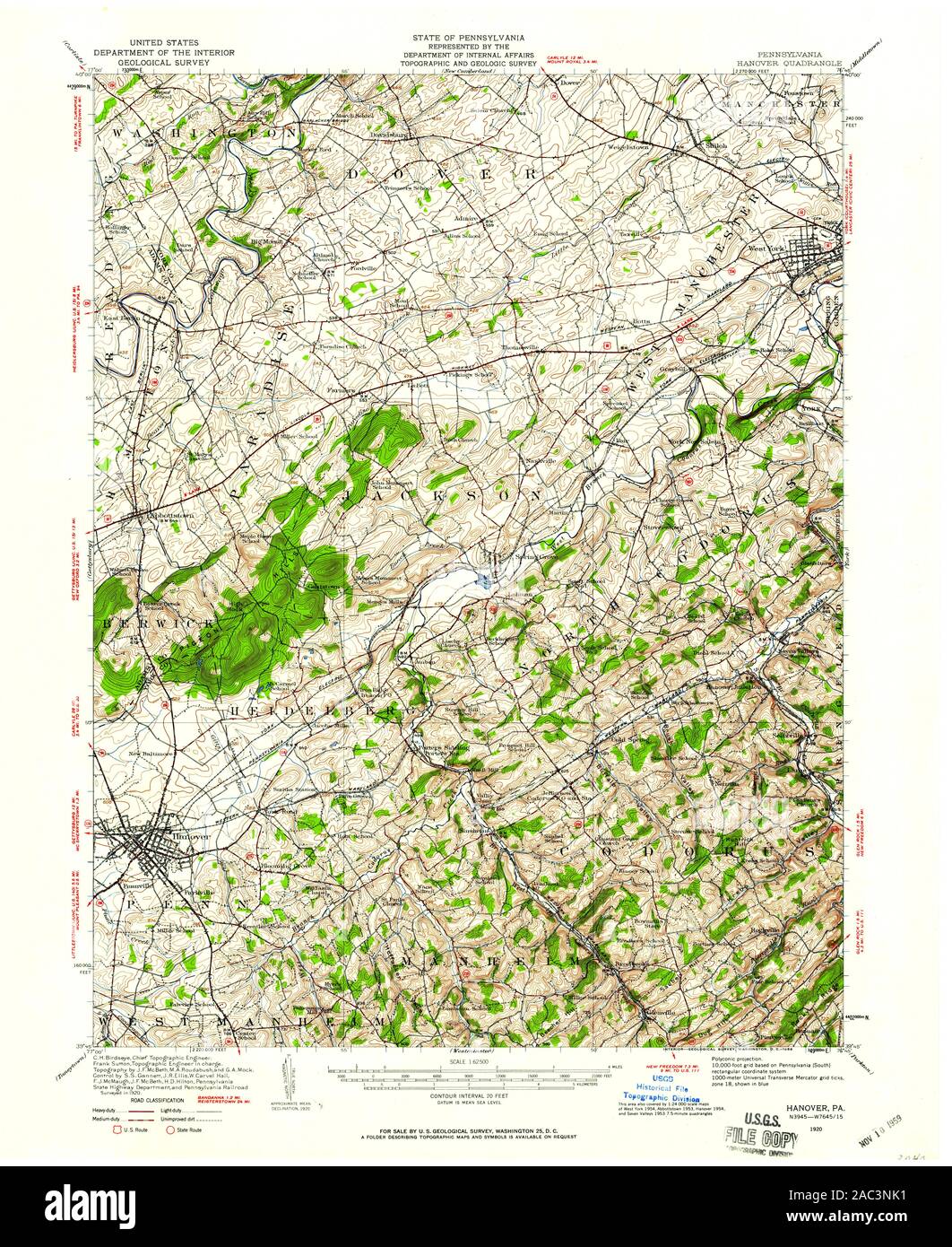 USGS TOPO Map Pennsylvania PA Hanover 170736 1920 62500 Restoration Stock Photo
