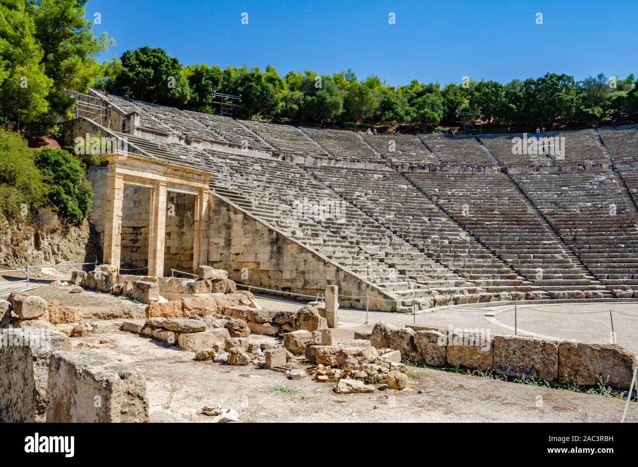 Parts of the ancient theater in Epiaurus, Greece Stock Photo Alamy