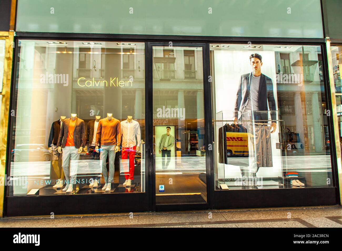 TURIN, ITALY - JUNE 3, 2015: Detail of Calvin Klein store in Turin, Italy.  It is an American fashion house founded in 1968 Stock Photo - Alamy