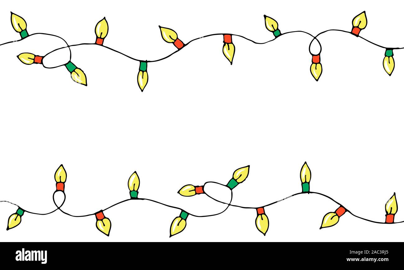 Colorful Hand drawn doodle christmas lights. Cartoon horizontal garland,  borders of light bulbs. New Year design elements. Vector seamless pattern  with holiday festoons Stock Vector Image & Art - Alamy