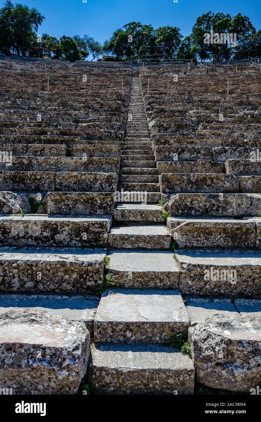 Parts of the ancient theater in Epiaurus, Greece Stock Photo Alamy