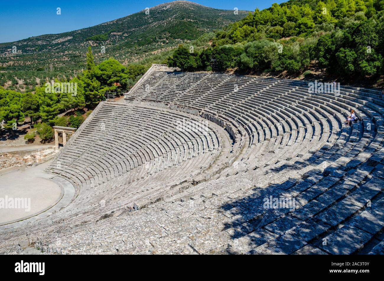 Parts of the ancient theater in Epiaurus, Greece Stock Photo Alamy