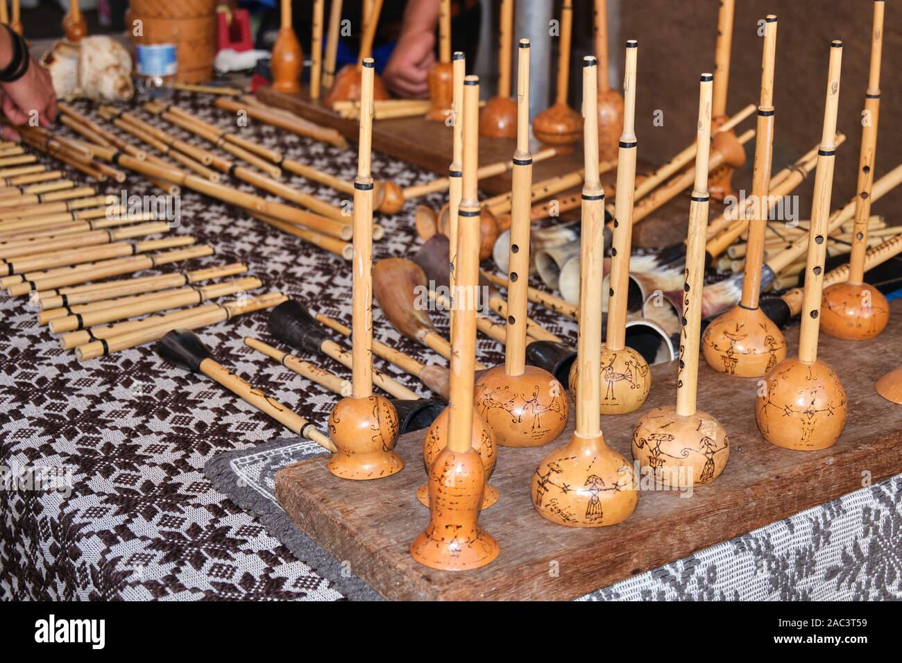 Exposure of sardinian woodwind instruments (launeddas, pipiolu and benas), handmade from expert artisan Stock Photo
