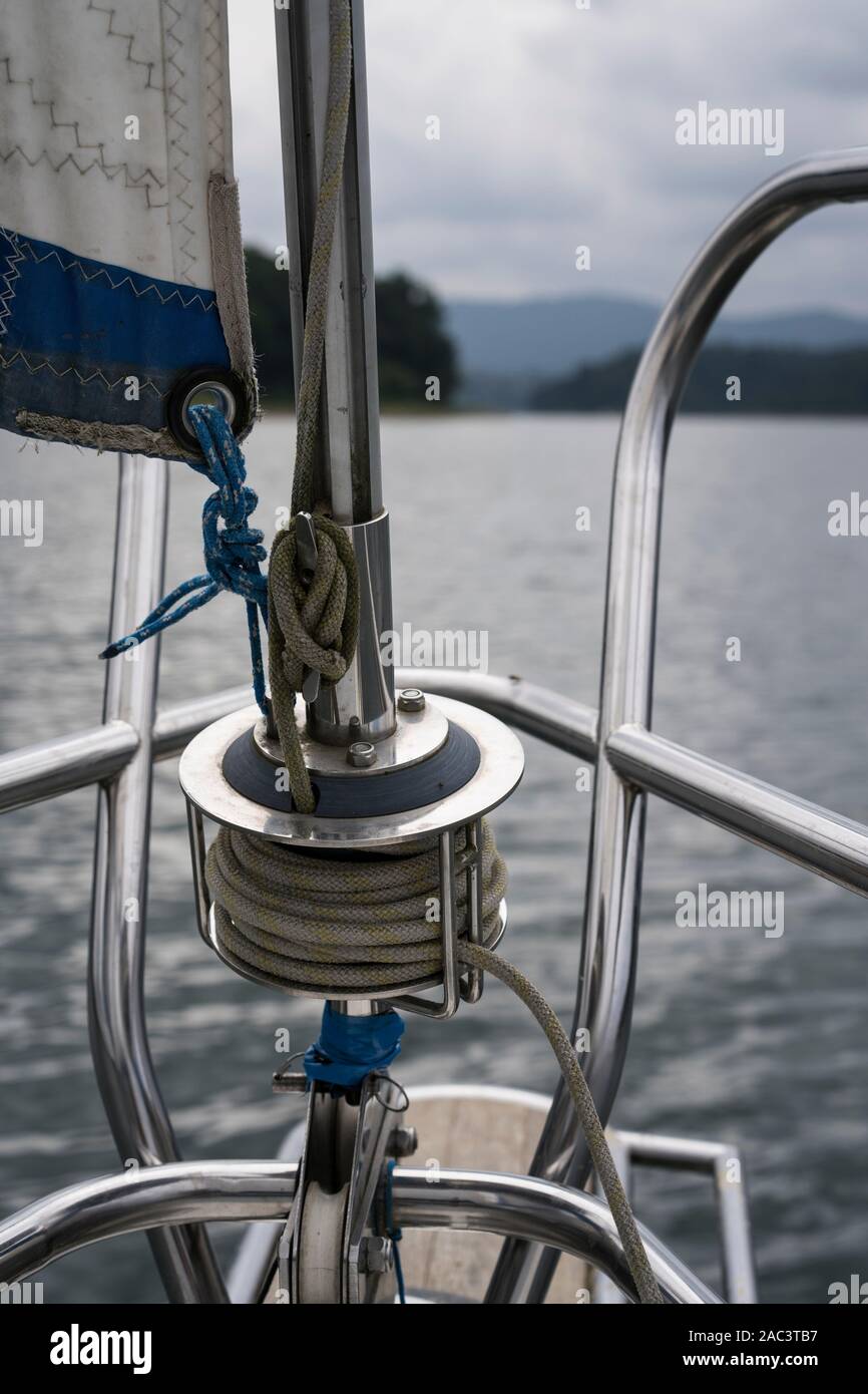 Roller furler on sailing boat Stock Photo