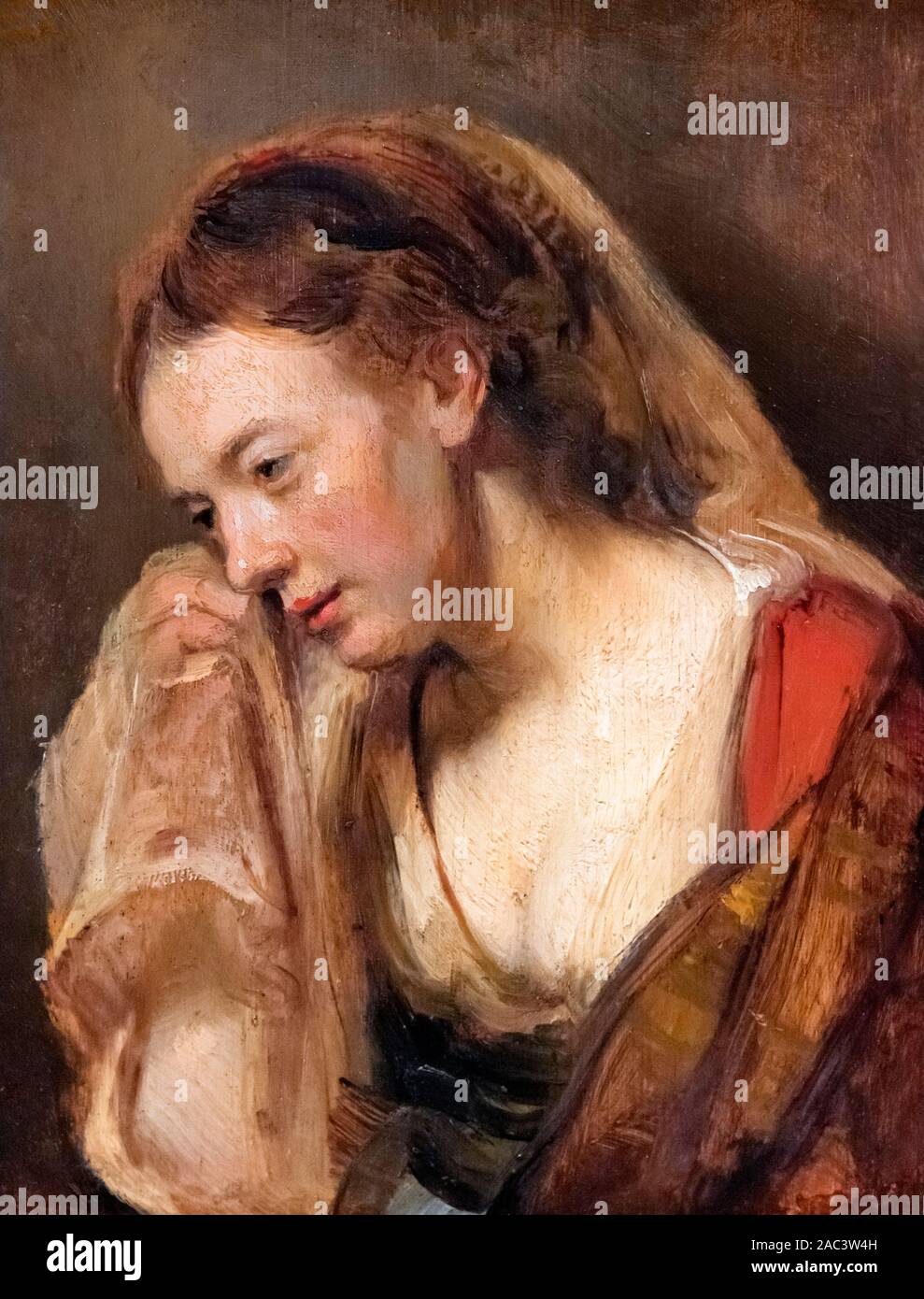 A Woman Weeping by Rembrandt van Rijn (1606-1669), oil on panel, 1644 Stock Photo