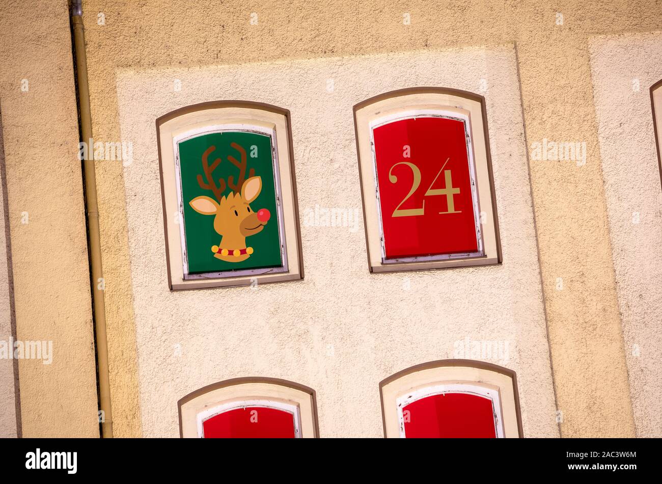 Celle, Germany. 30th Nov, 2019. The Rathsmühle has been decorated with numbers and Christmas motifs in the windows to create an Advent calendar. Credit: Moritz Frankenberg/dpa/Alamy Live News Stock Photo