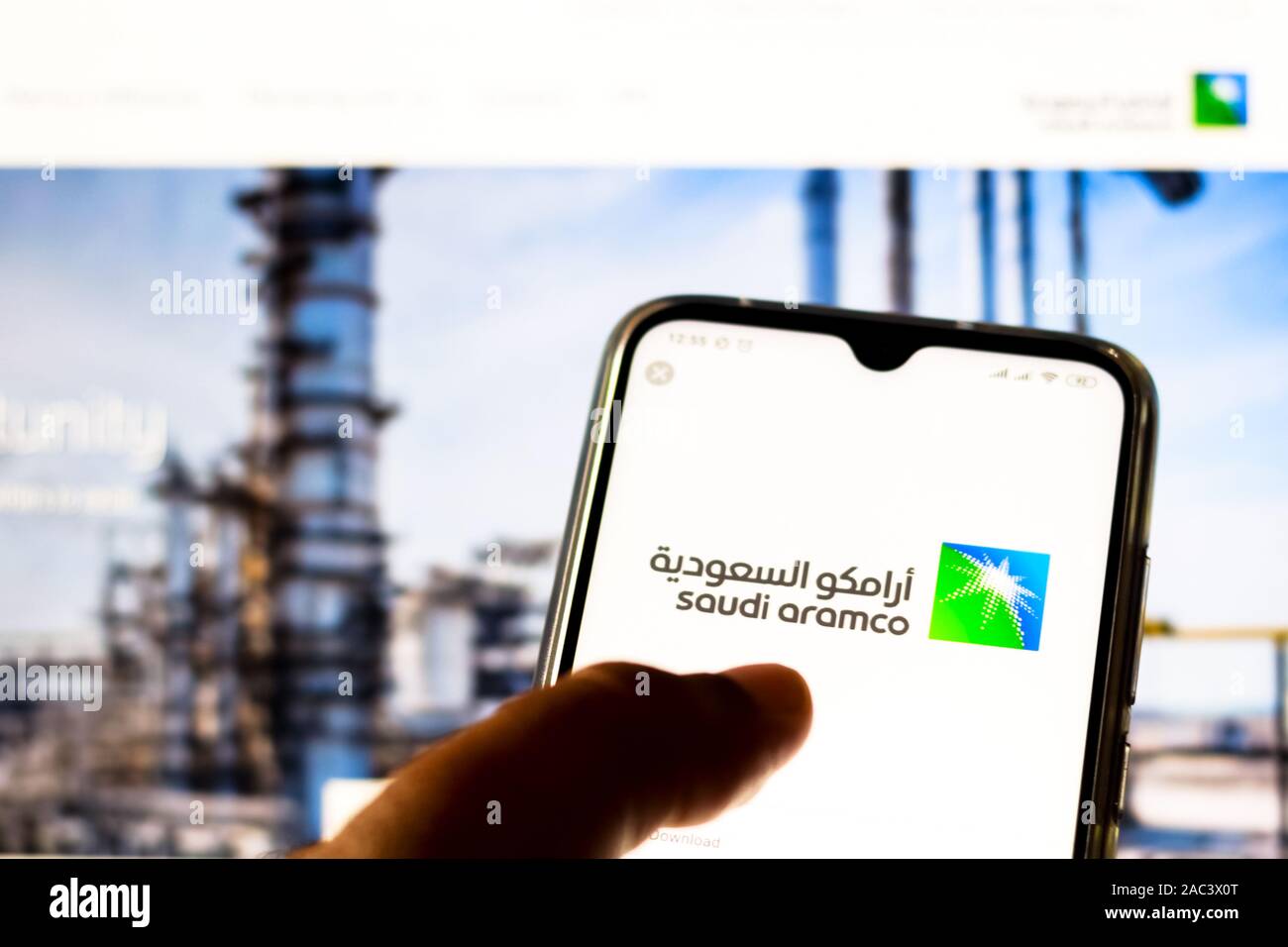 November 30, 2019, Brazil: In this photo illustration the Saudi Arabian Oil  Company (Saudi Aramco) logo is seen displayed on a smartphone. (Credit  Image: © Rafael Henrique/SOPA Images via ZUMA Wire Stock