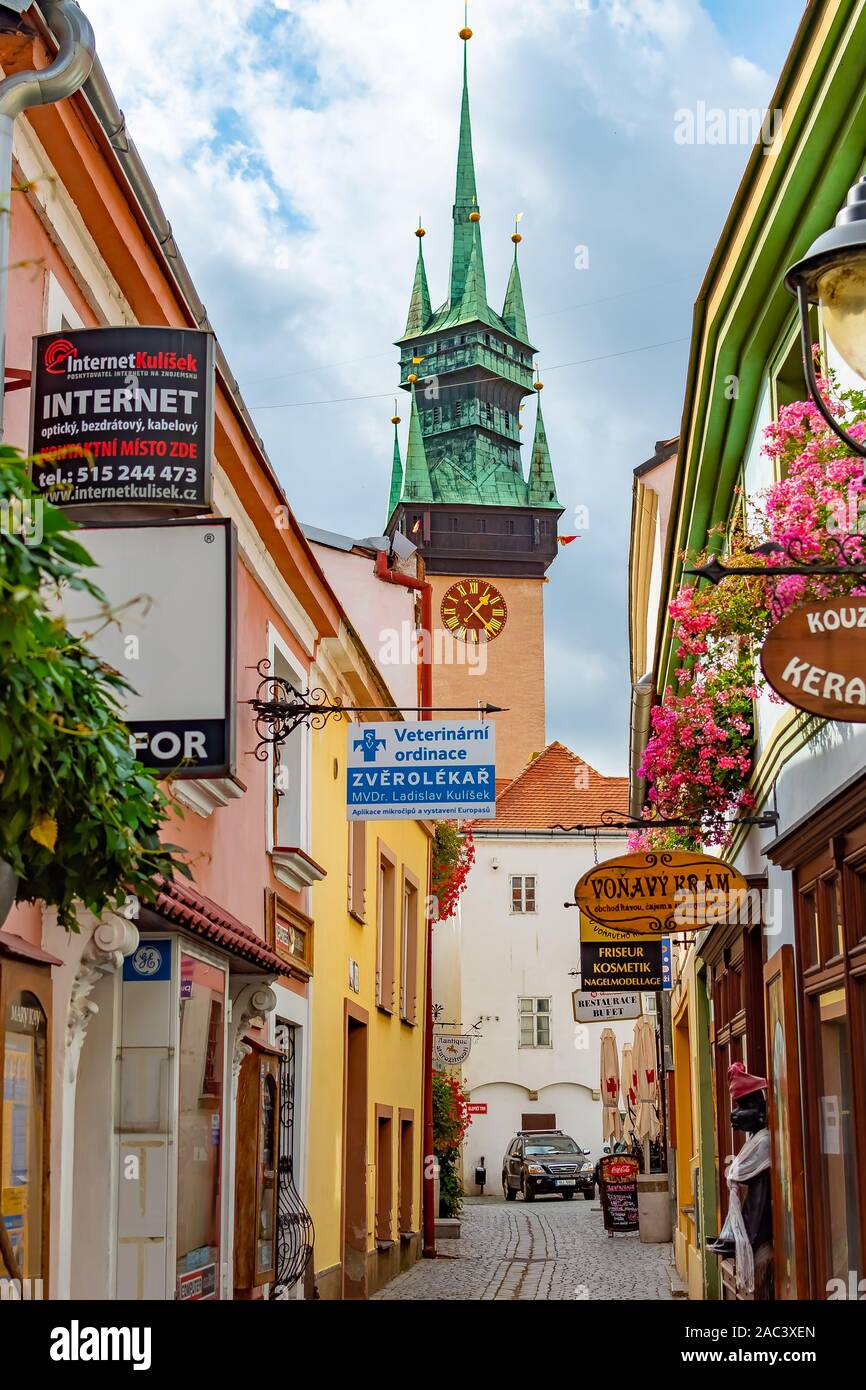 Znojmo, Czech Republic, 30 July 2019 - Romantic colorful street of historic city of Znojmo, Czech republic, Europe Stock Photo