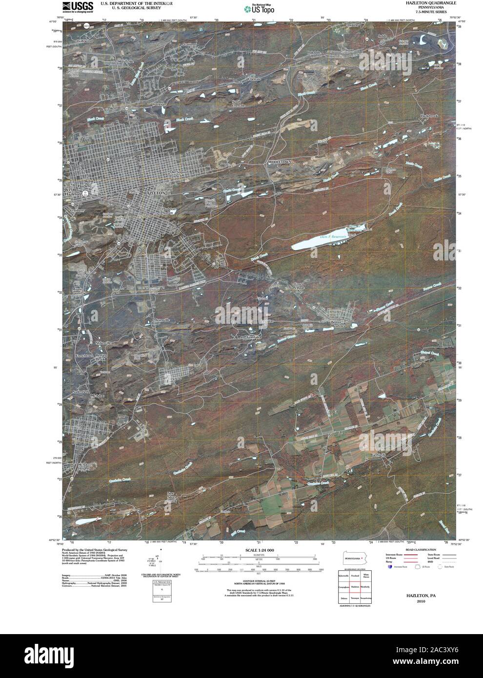 USGS TOPO Map Pennsylvania PA Hazleton 20100630 TM Restoration Stock Photo