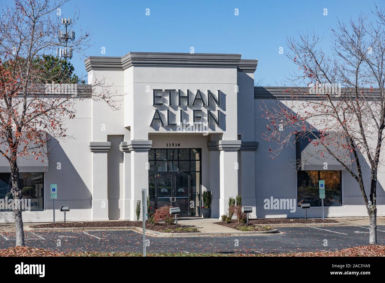 PINEVILLE, NC, USA-24 NOV 2019: An Ethan Allen retail store front, part of an American furniture store chain with more than 300 stores. Stock Photo