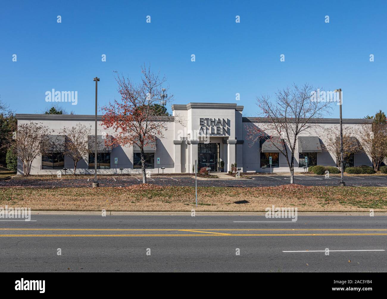 PINEVILLE, NC, USA-24 NOV 2019: An Ethan Allen retail store front, part of an American furniture store chain with more than 300 stores in the US, Cana Stock Photo