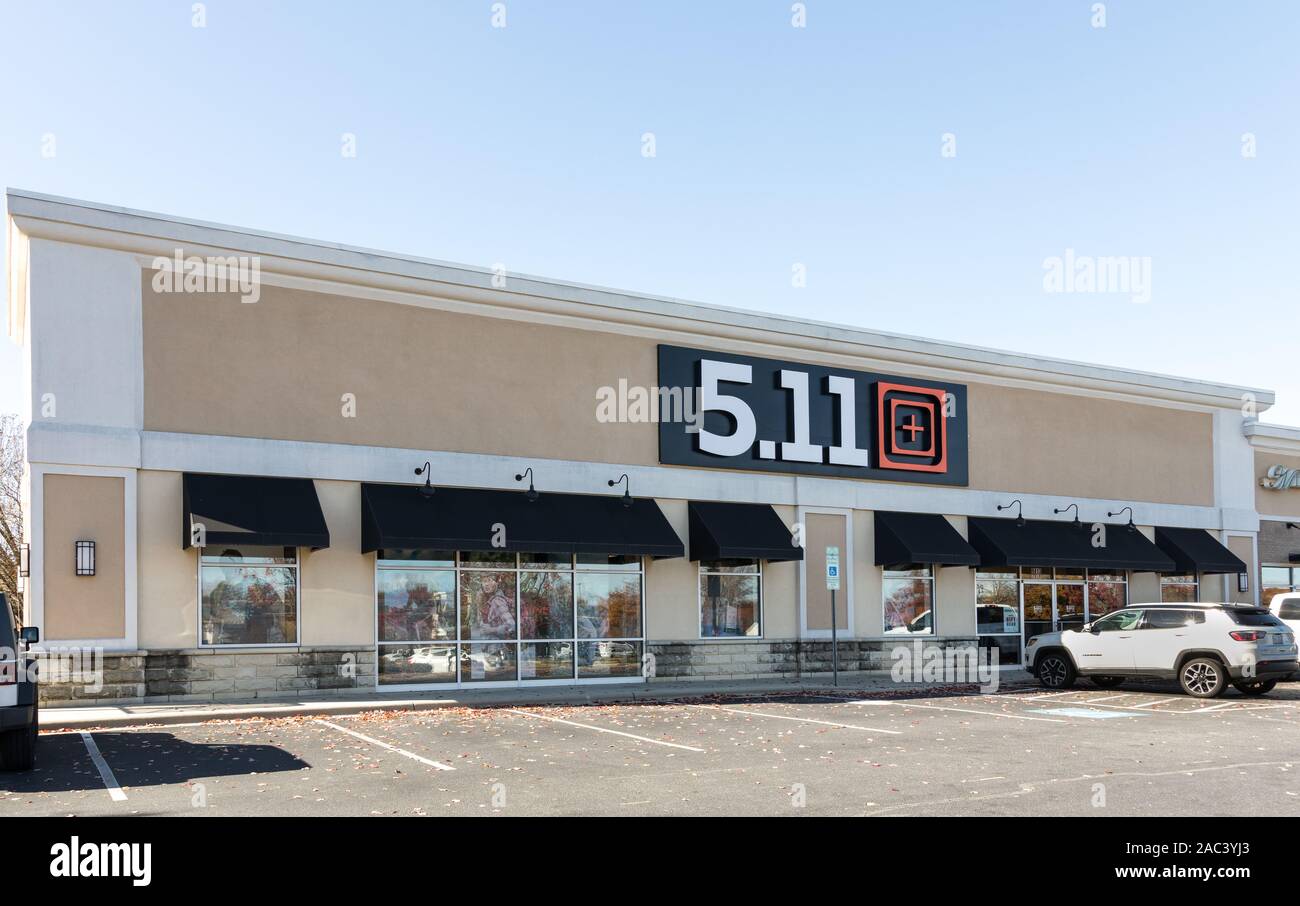 CHARLOTTE, NC, USA- 24 NOV 2019: A retail storefront, entrance and logo of 5.11 Tactical, a brand of clothing consisting of uniforms and tactical equi Stock Photo