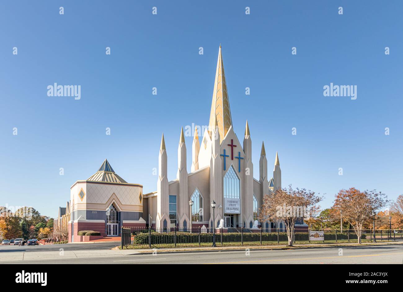 CHARLOTTE, NC, USA- 24 NOV 2019: The United House of Prayer for all People of the Church on the Rock of the Apostolic Faith, on Beatties Ford Road. Stock Photo