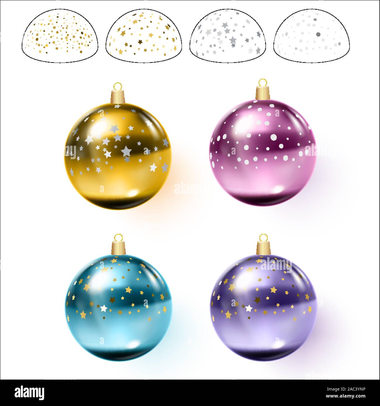 Colorful christmas balls with confetti. Vector illustration Stock
