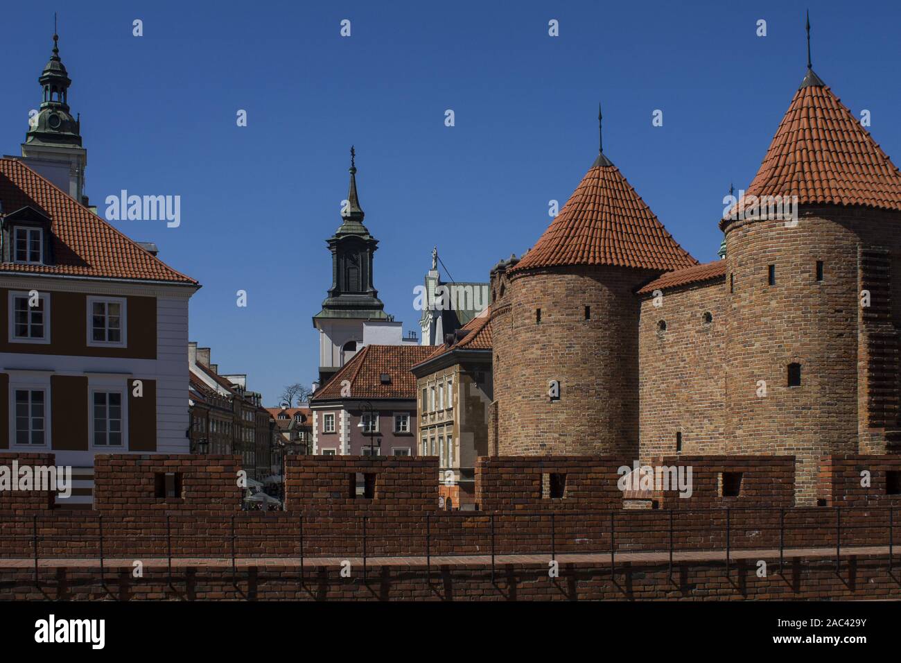 View of the Barbican walls, Warsaw defensive walls, Old Town, Warsaw, Poland Stock Photo