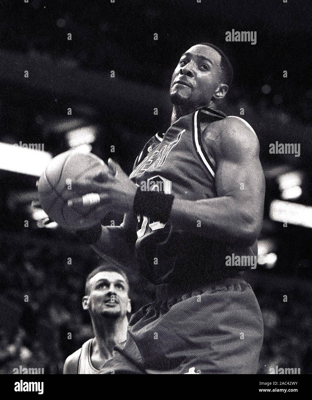 Miami Heat #33 Alonzo Mourning in basketball game action against the Boston Celtics at the Fleet Center in Boston Ma USA mar26,1998 photo by bill belknap Stock Photo