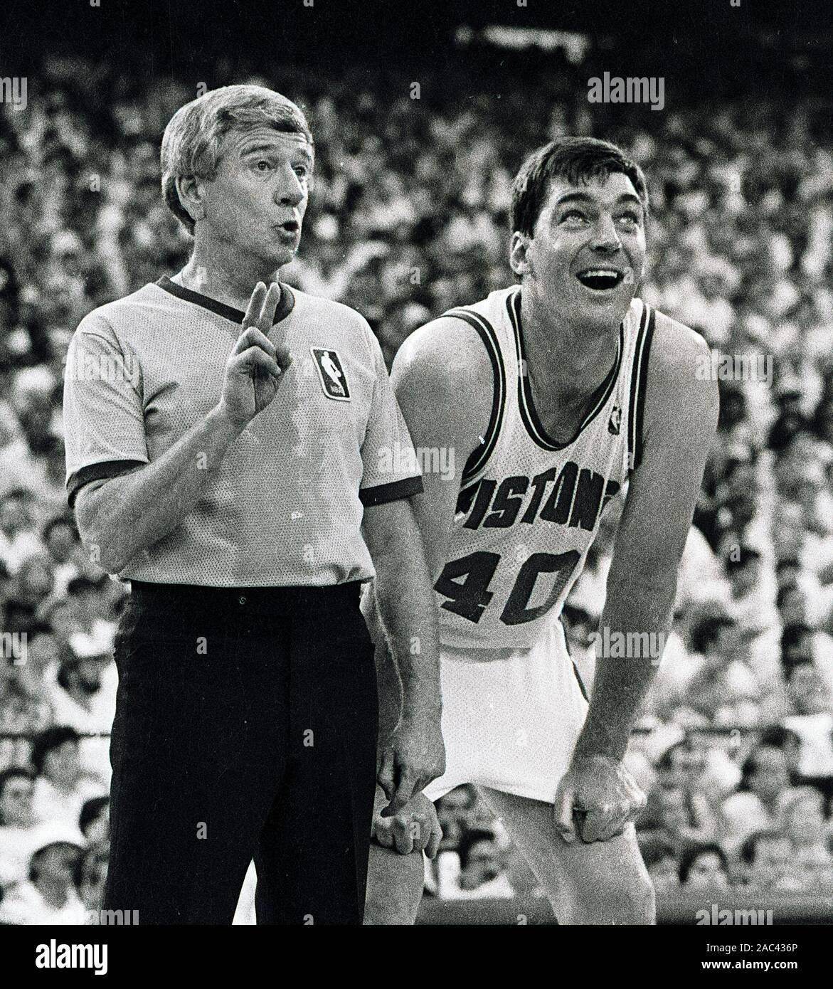 Detroit Pistons Bill Laimbeer at the free throw line  during the 1988 nba playoffs in detroit Michigan USA May 1988 photo by bill belknap Stock Photo