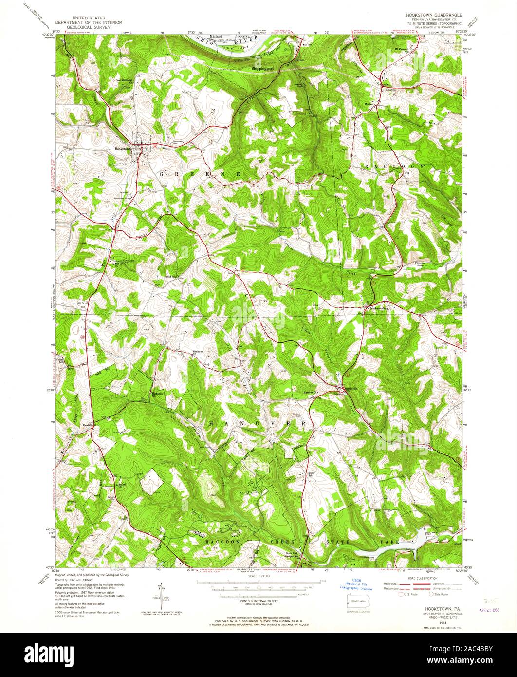 USGS TOPO Map Pennsylvania PA Hookstown 171863 1954 24000 Restoration