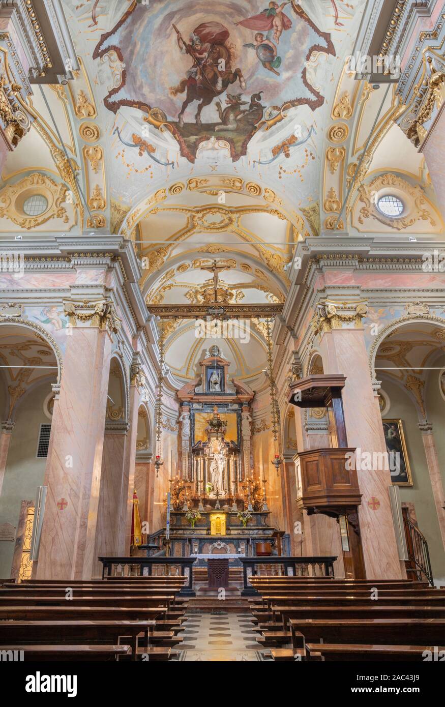 COMO, ITALY - MAY 8, 2015: The chruch Chiesa di San Giorgio with the baroque fresco of St. George by Giovanni  Paolo Recchi (1686). Stock Photo