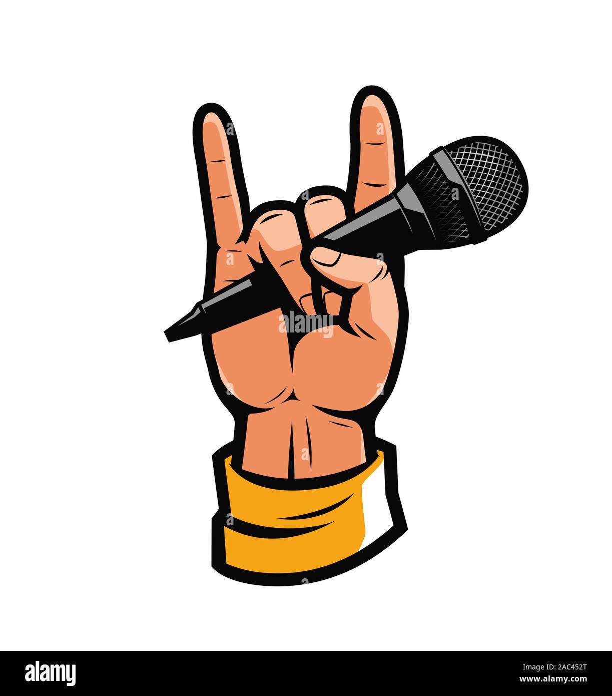 Hand with microphone. Music, concert symbol. Vector illustration Stock Vector