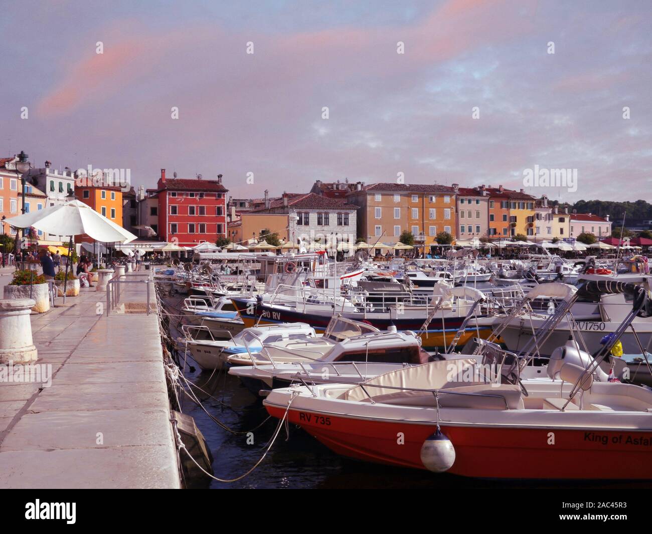 Boats in the harbor of Venetian town near Adriatic sea, Rovinj, Croatia Stock Photo