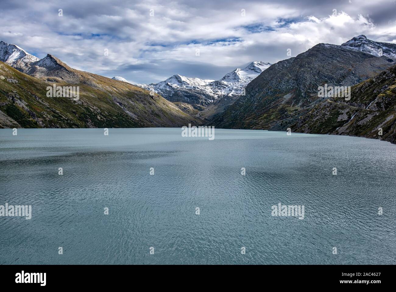 Mattmark Dam in Switzerland at the end of Saas Fee Valley Stock Photo