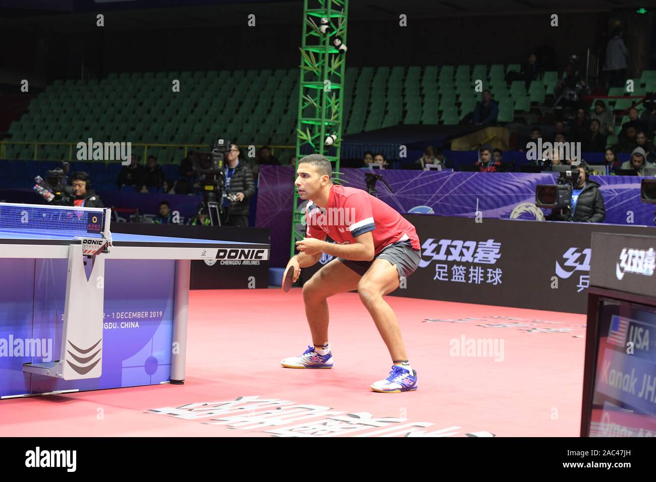 Omar Assar of Egypt is in action against Kanak Jha of the US (not