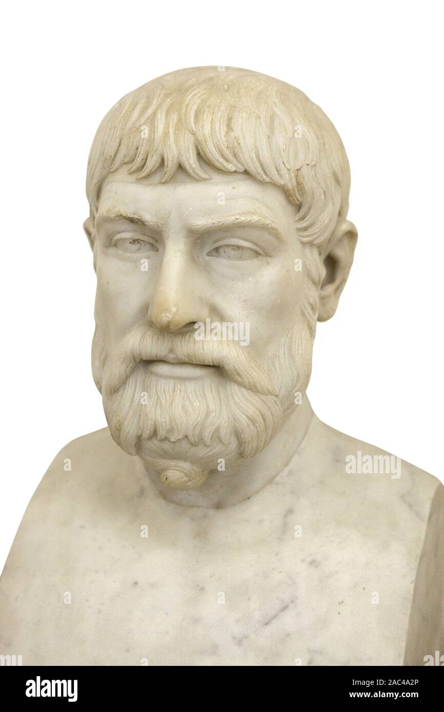 Pindar, ancient Greek lyric poet. Roman copy of greek original. Isolated  with clipping path Stock Photo