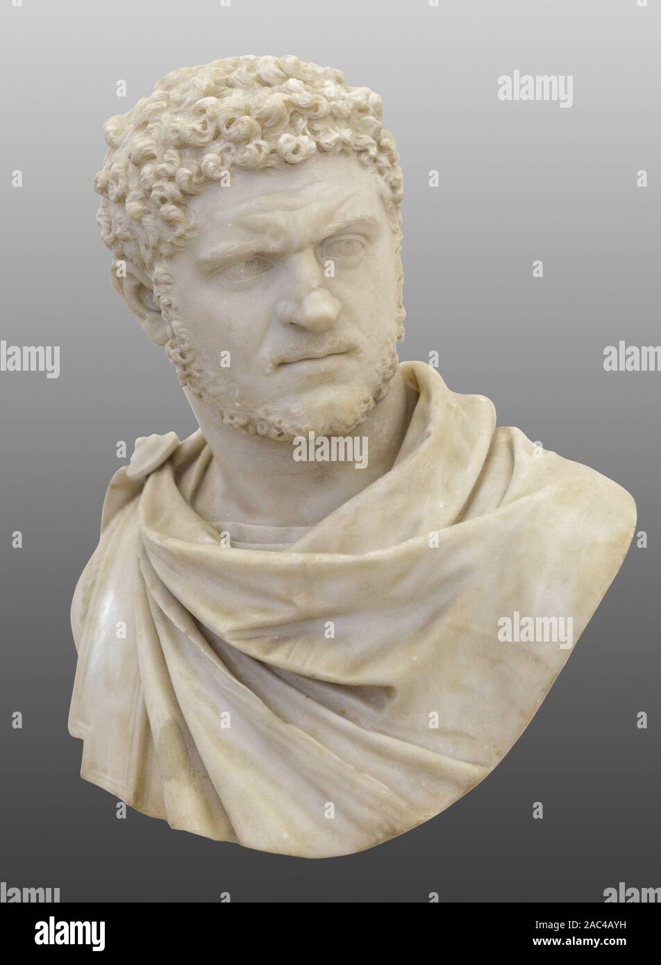 Head of Caracalla. (Marcus Aurelius Severus Antoninus Augustus) known as Antoninus. Roman emperor. Isolated with clipping path Stock Photo