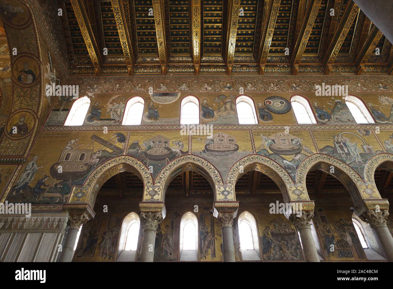 Mosaics in interior of Monreale Cathedral. Monreale, Sicily, Italy Stock Photo