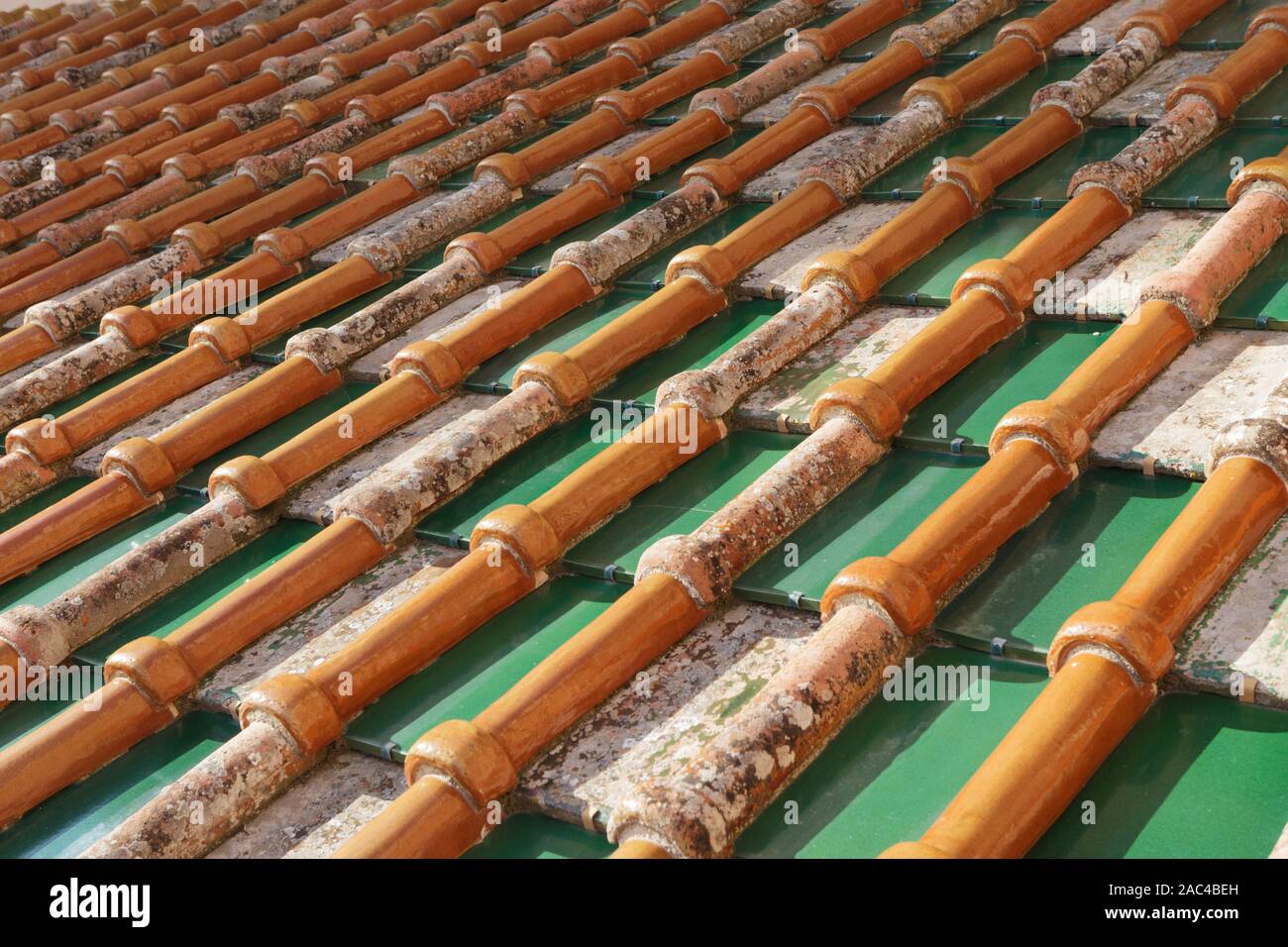 Old roof tiles from Sicily. Side view Stock Photo