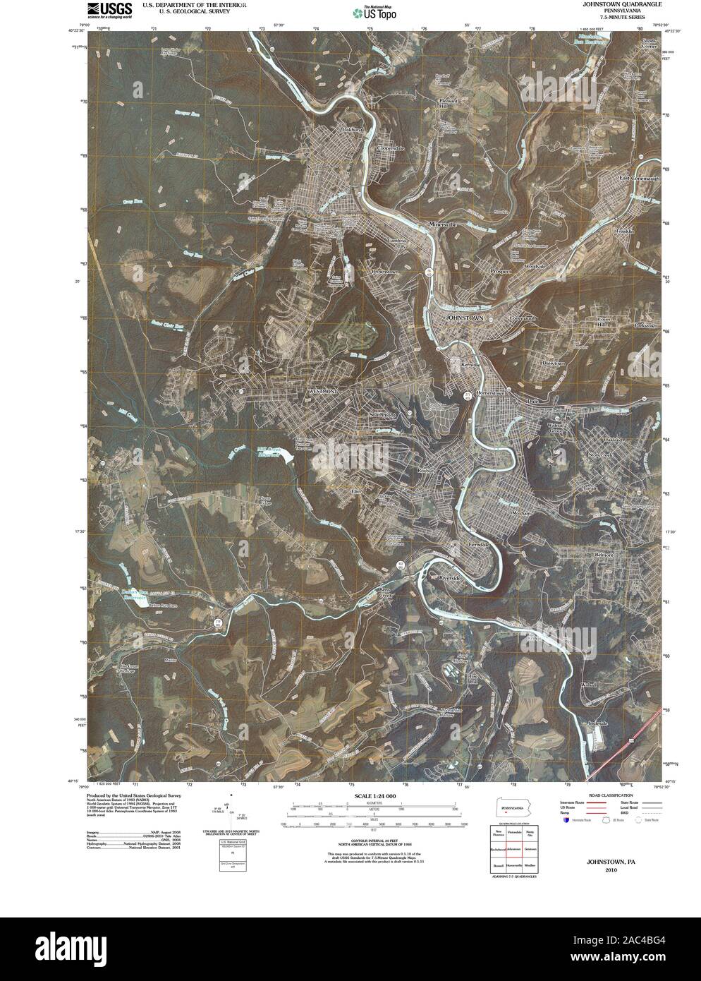 USGS TOPO Map Pennsylvania PA Johnstown 20100602 TM Restoration Stock Photo