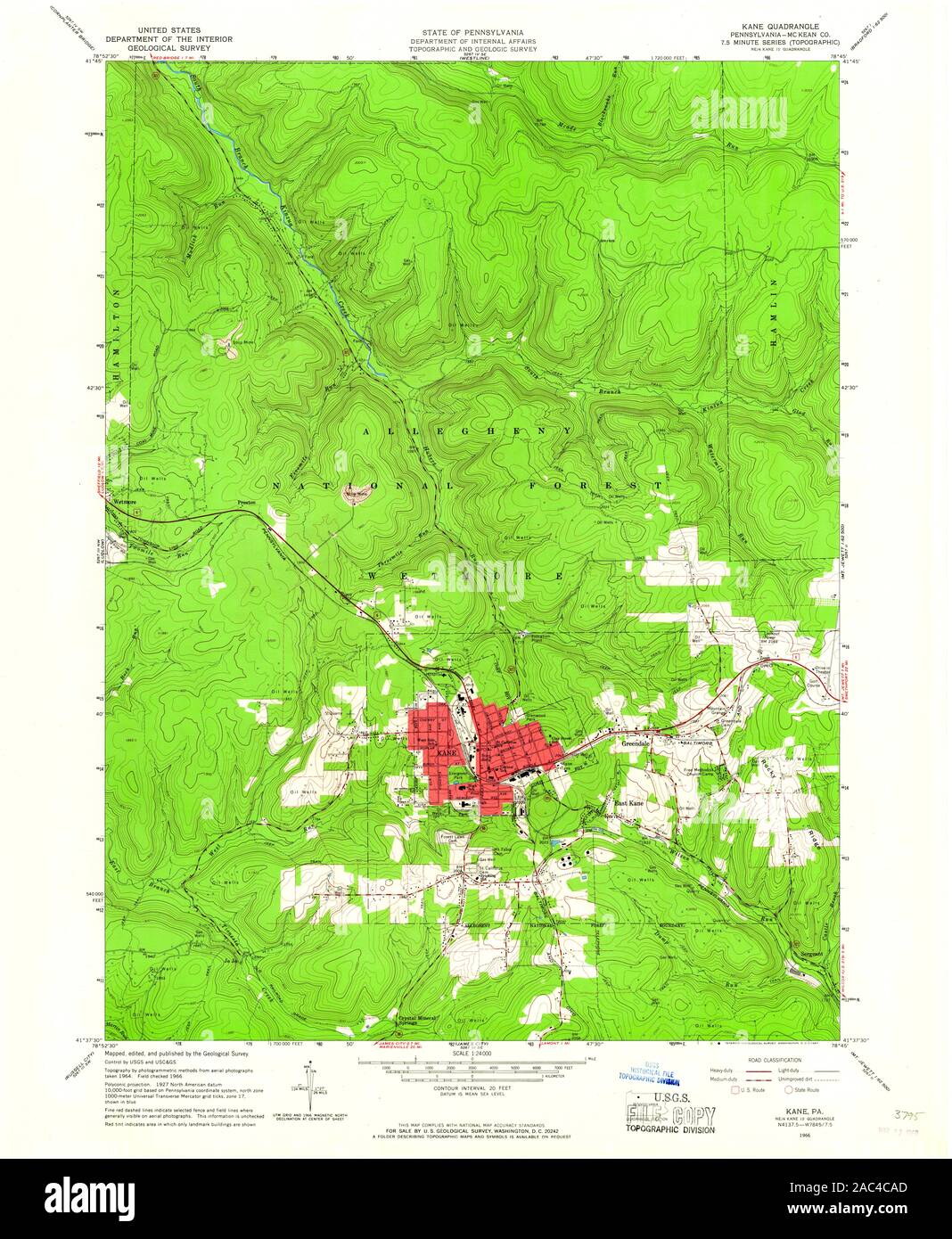 USGS TOPO Map Pennsylvania PA Kane 170906 1966 24000 Restoration Stock Photo