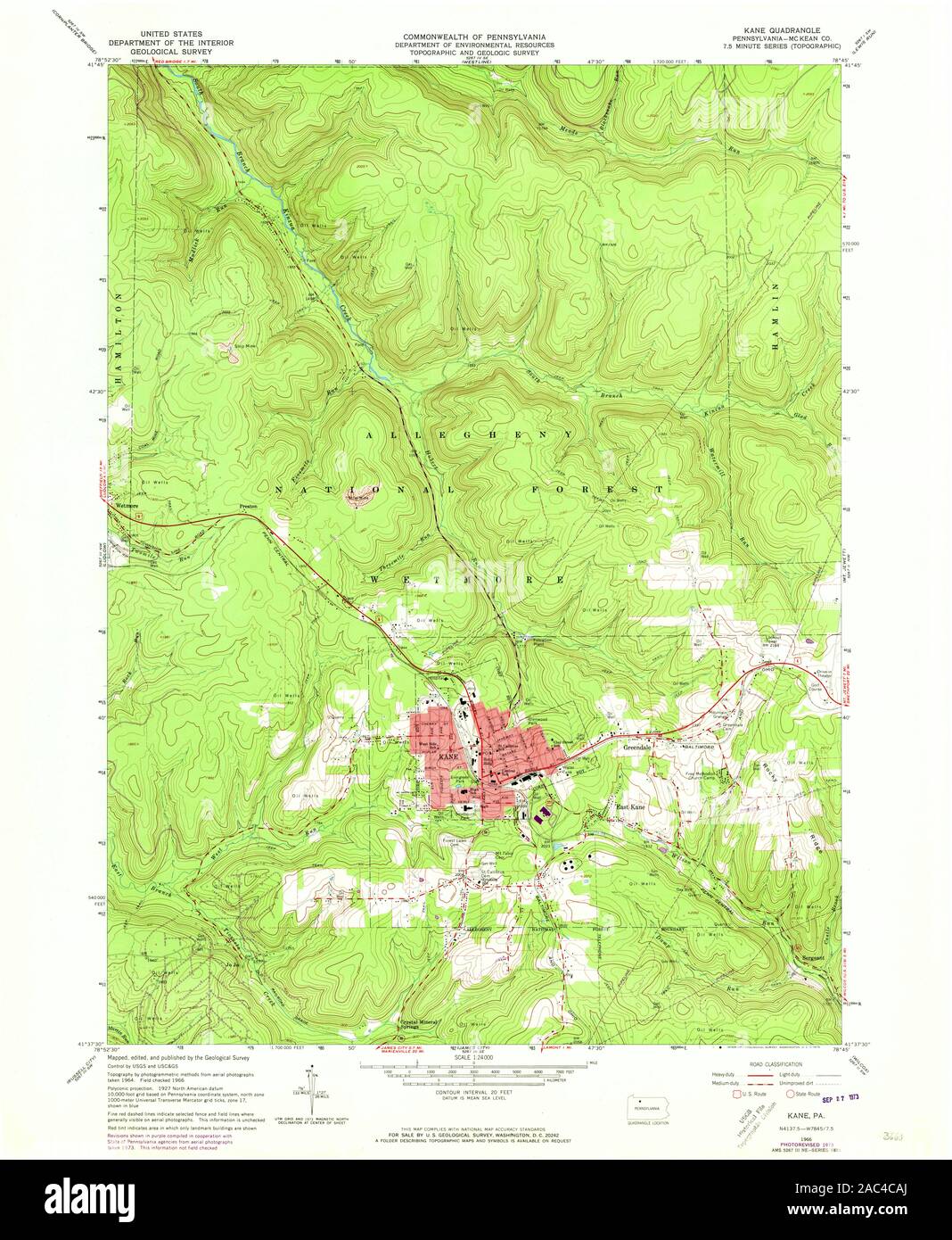 USGS TOPO Map Pennsylvania PA Kane 170907 1966 24000 Restoration Stock Photo