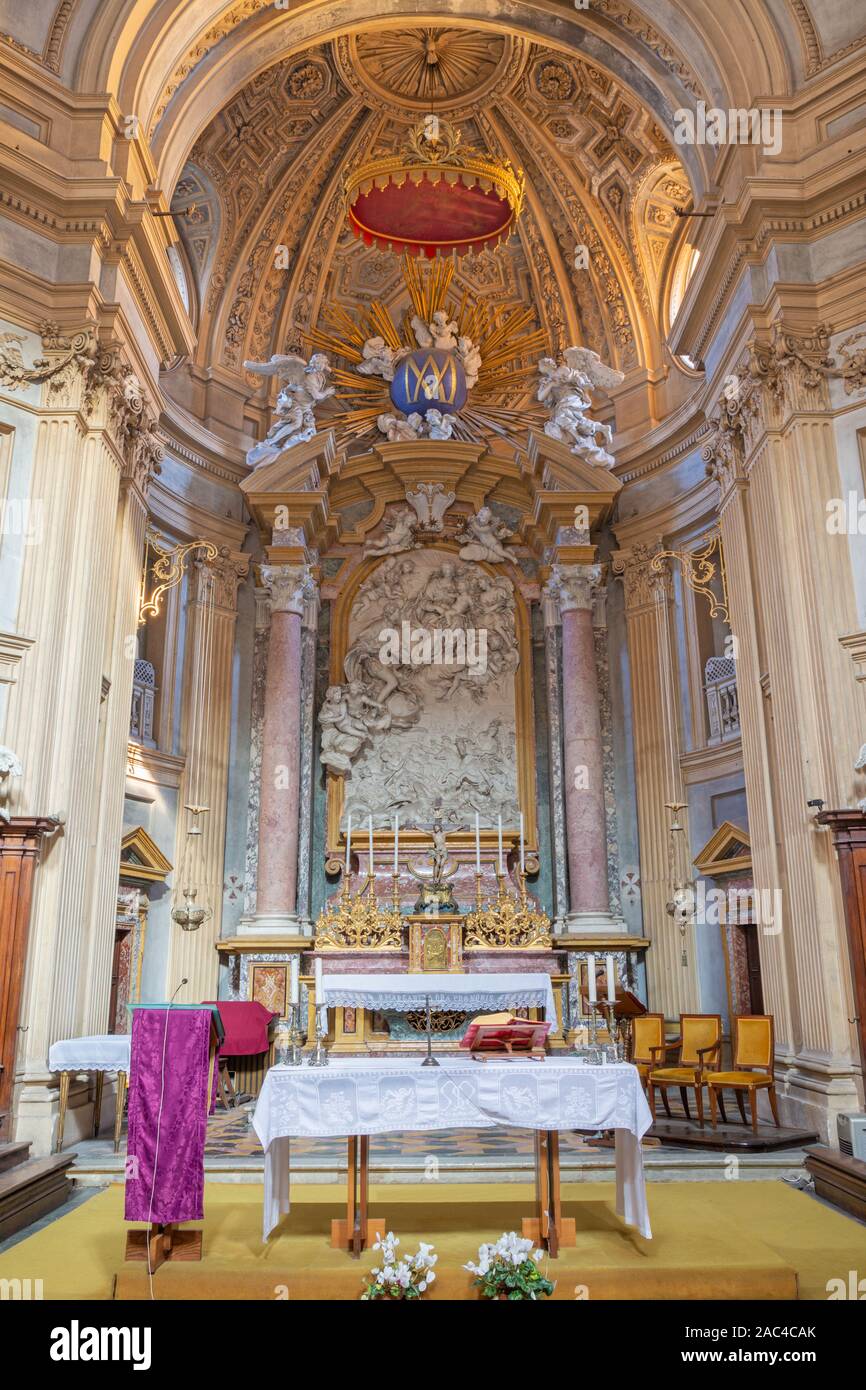 TURIN, ITALY - MARCH 14, 2017: The baroque presbytry in church Basilica di Superga with the relief of Madonna in Glory by Bernardino Cametti. Stock Photo