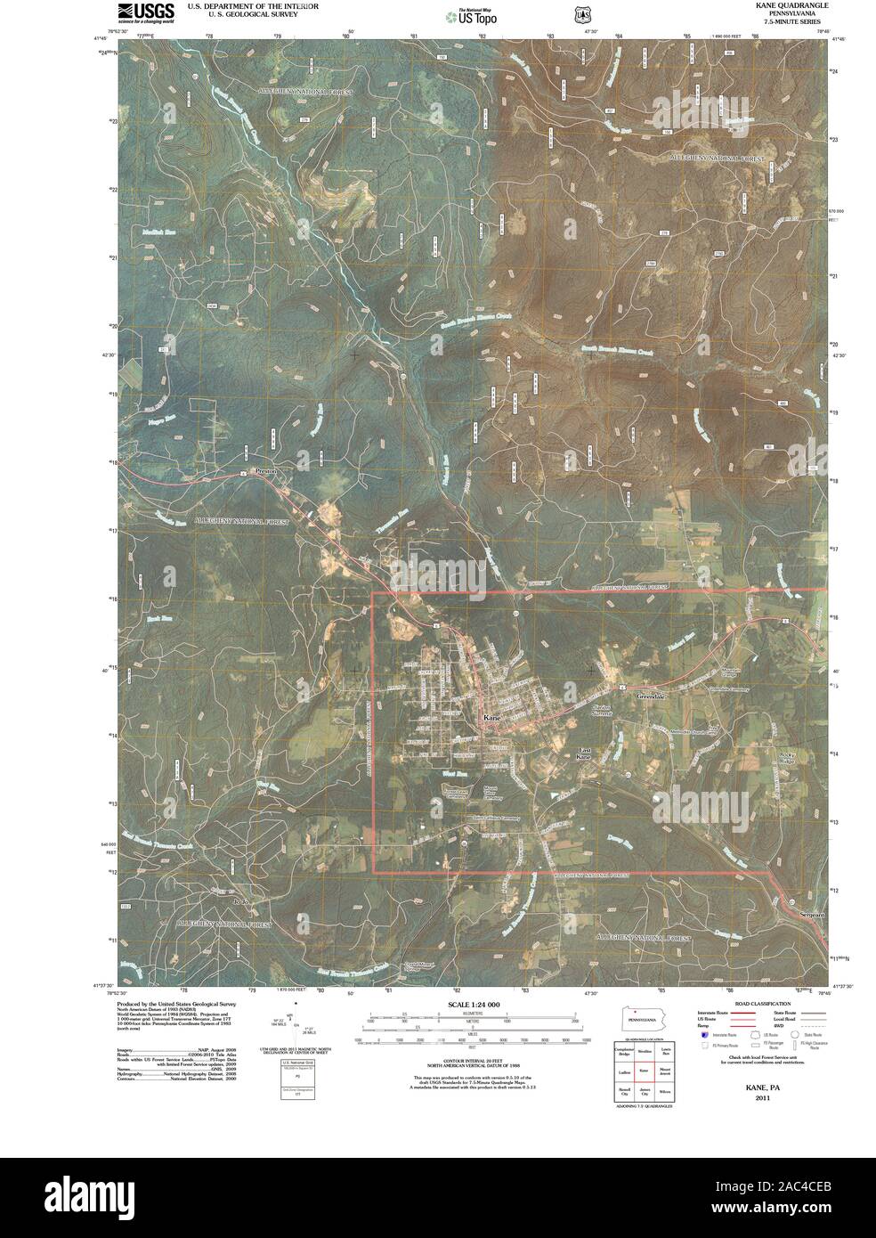 USGS TOPO Map Pennsylvania PA Kane 20110427 TM Restoration Stock Photo