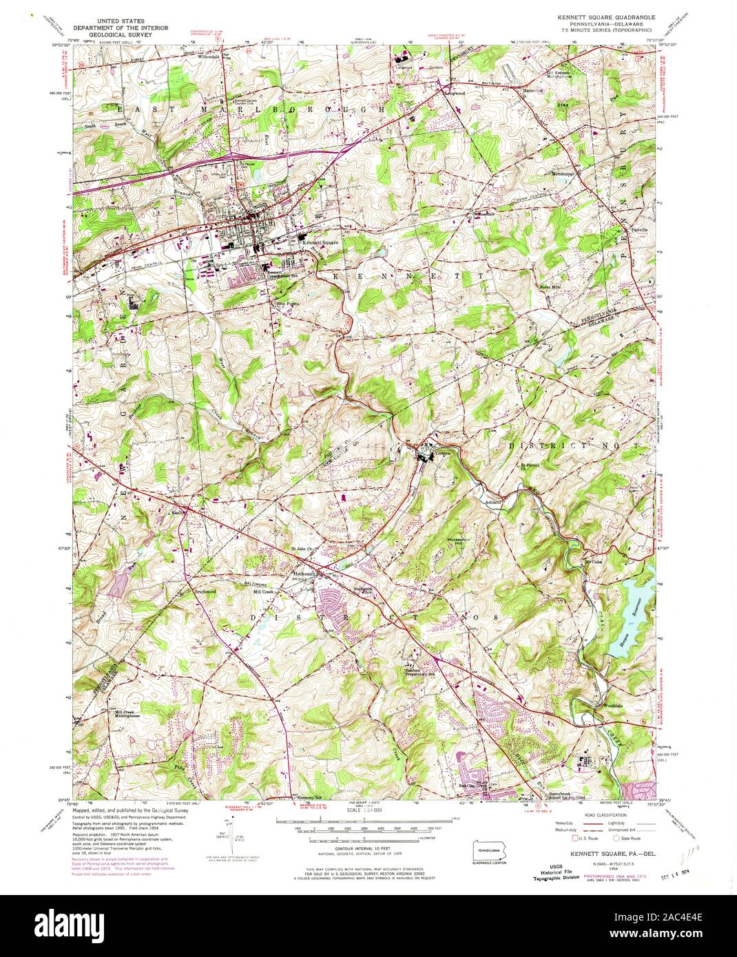 Map Of Kennett Square Pa Kennett Square, Pennsylvania, Map 1954, 1:24000, United States Of America  By Timeless Maps, Data U.s. Geological Survey Stock Photo - Alamy