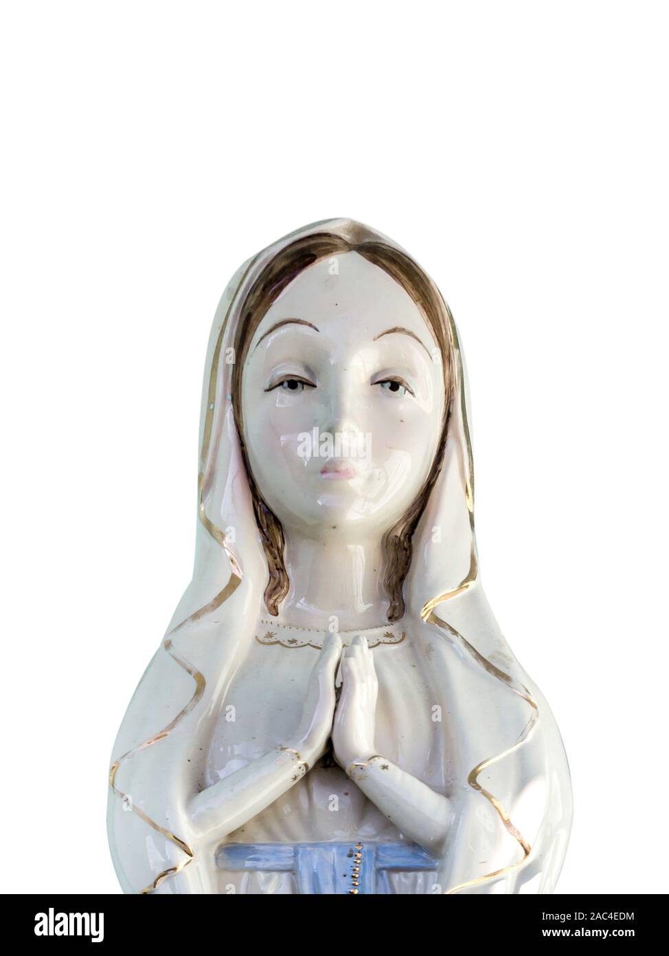Our Lady vintage porcelain statue. Mock up copy space. Stock Photo