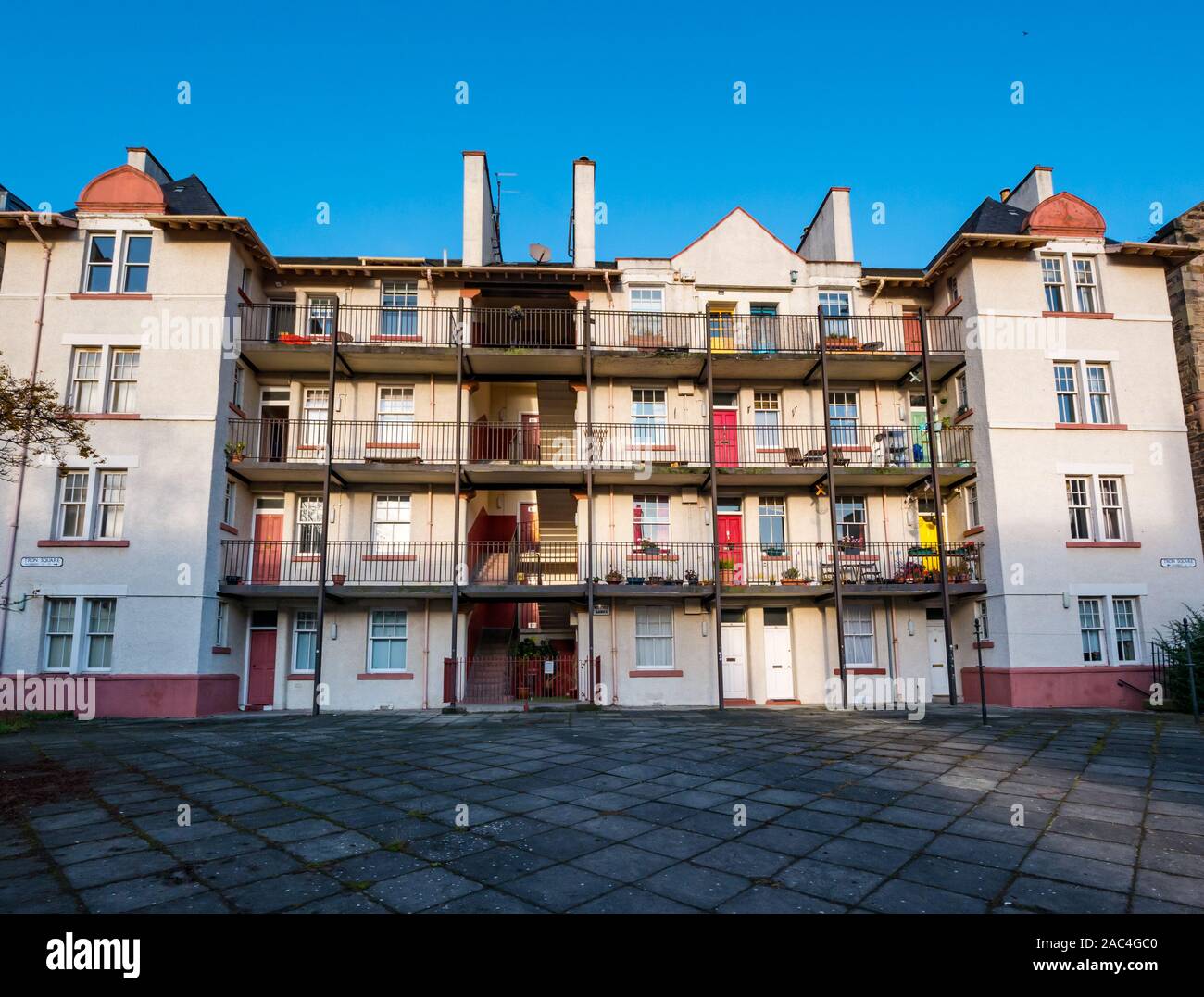 Old balconied tenement flats, Tron Square, Edinburgh, Scotland, UK