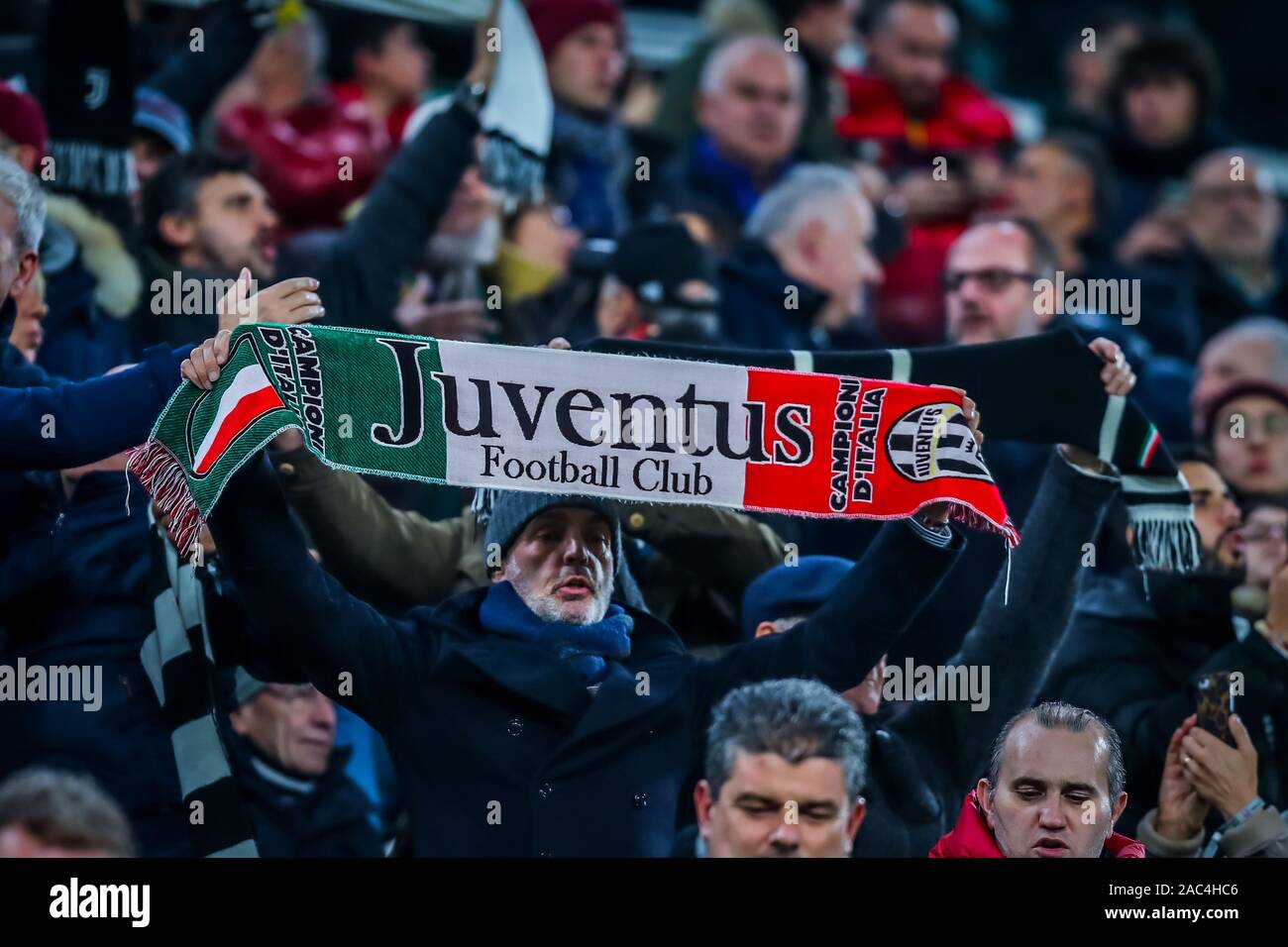 Fans Juventus During Tournament Round Juventus Fc Vs Atletico Madrid Torino Italy 26 Nov 19 Soccer Soccer Champions League Men Championship Stock Photo Alamy
