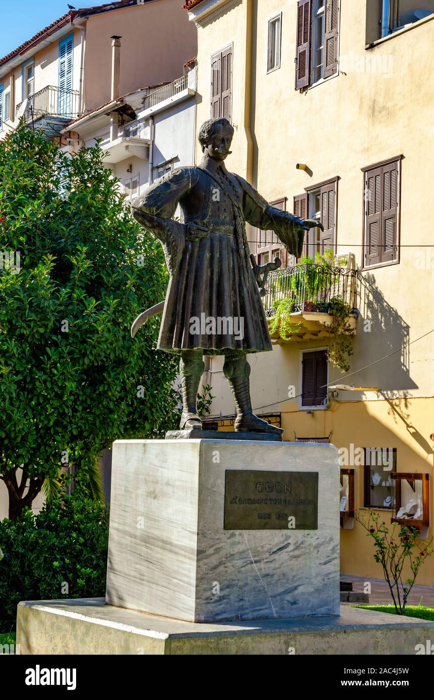 The statue of King Otto at Trion Navarchon square in April 2018 in Nafplion. Otto was Bavarian prince who became the first modern King of Greece. Stock Photo