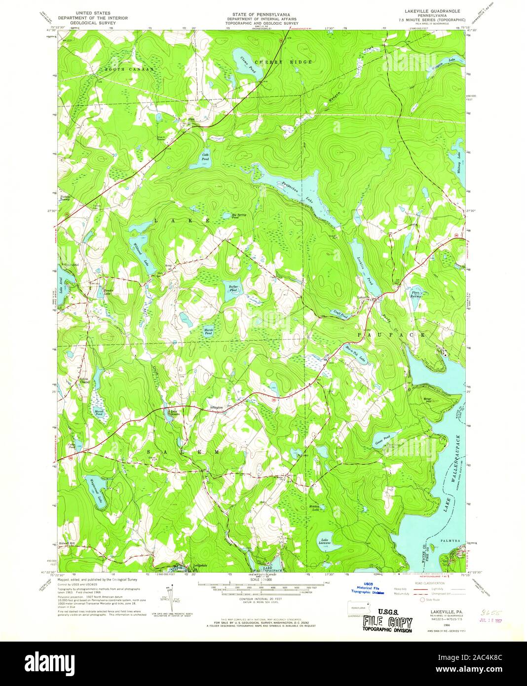 USGS TOPO Map Pennsylvania PA Lakeville 171018 1966 24000 Restoration Stock Photo