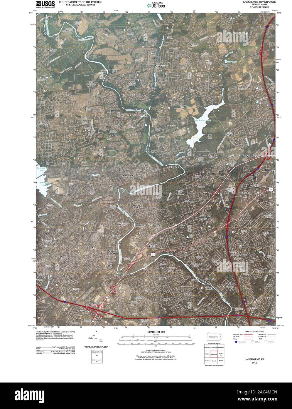 USGS TOPO Map Pennsylvania PA Langhorne 20100617 TM Restoration Stock Photo